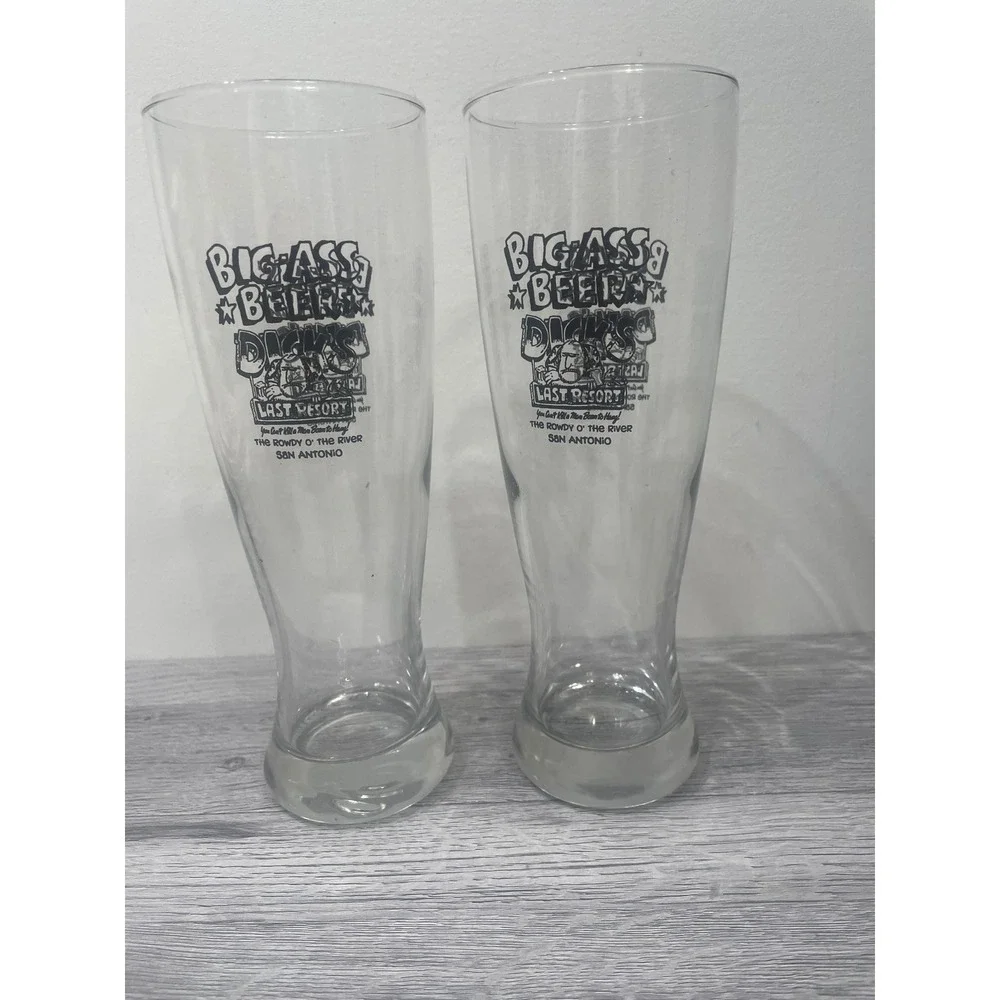 Dicks Last Resort Big Ass Beer Glass Set of 2 San Antonio Riverwalk Pilsner 20oz